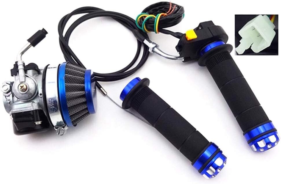 Motorized Bicycle Racing Carburetor & Blue Grip Kit - 50cc to 80cc Compatibility