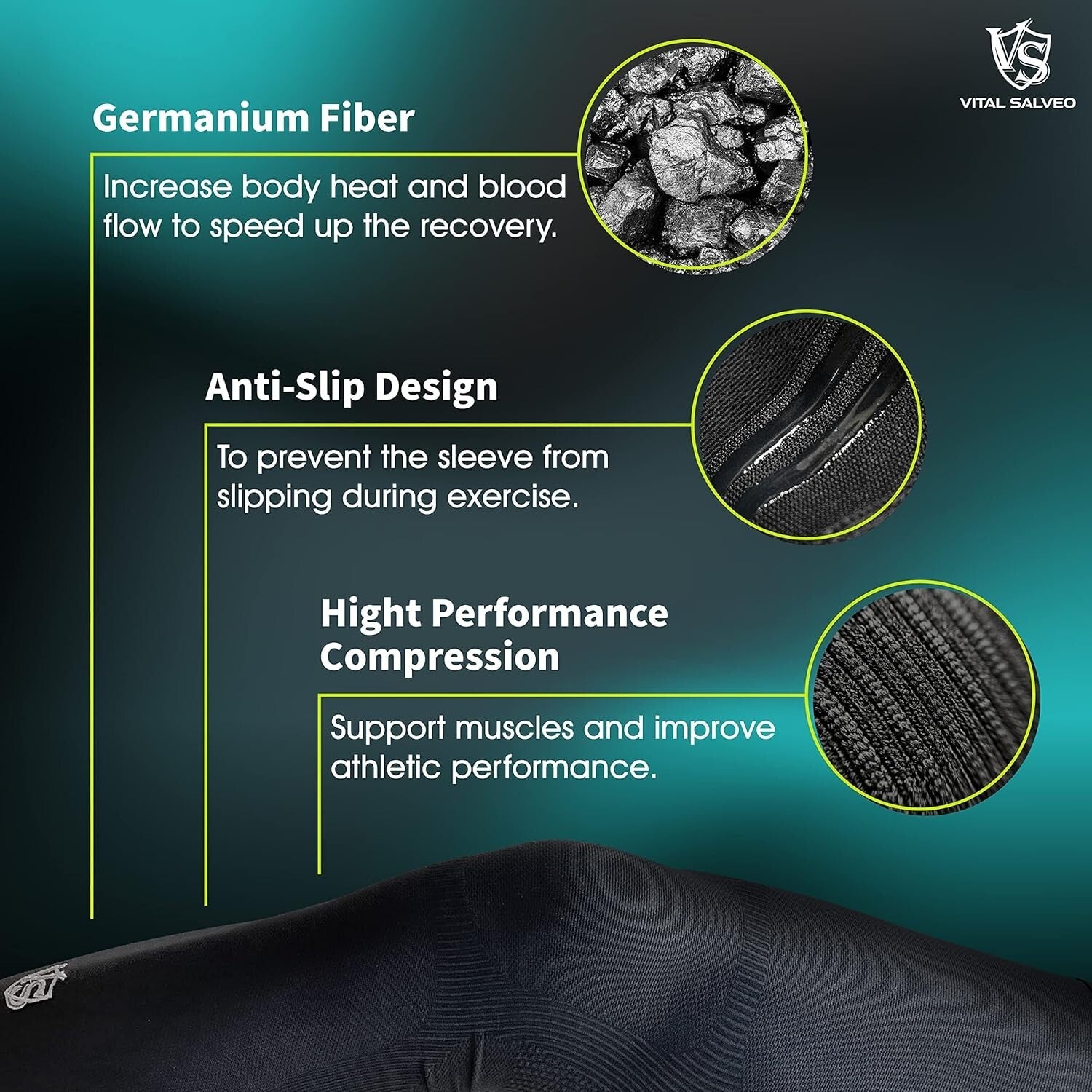 Anti-Slip Compression Leg Sleeves with Sun Protection & Muscle Support - Black