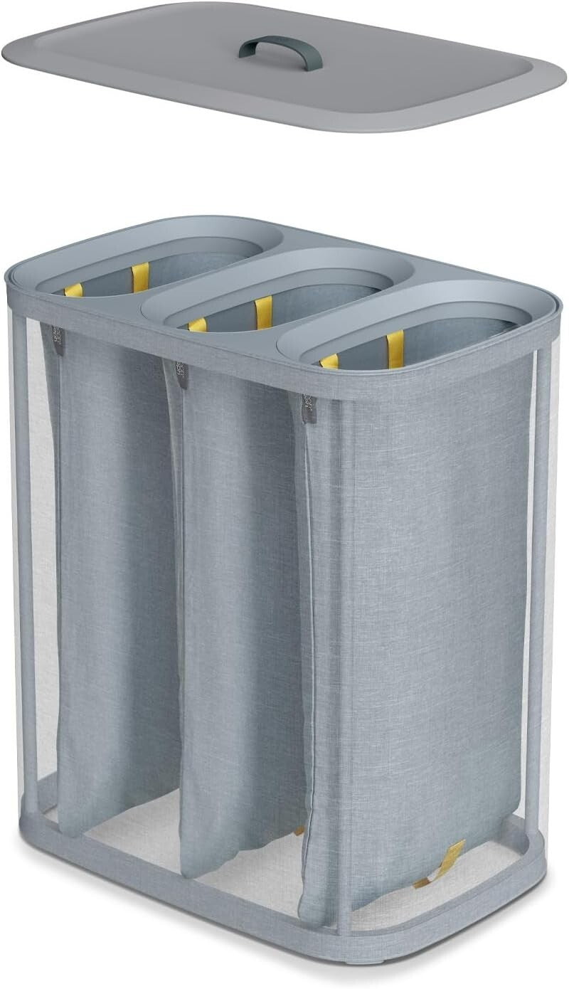 Tota Trio 90L Laundry Hamper - 3 Compartments with Removable Bags in Gray