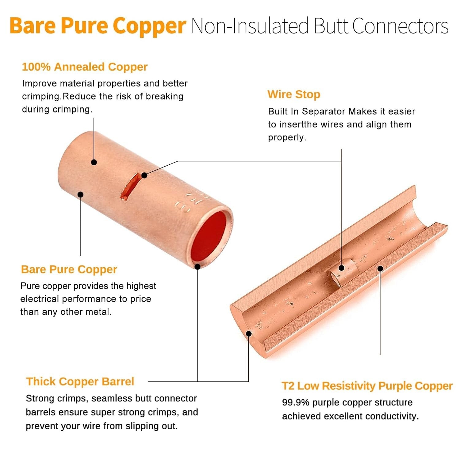 Versatile 132 PCS Non-Insulated Butt Splice Connectors - Crimp & Solder Options