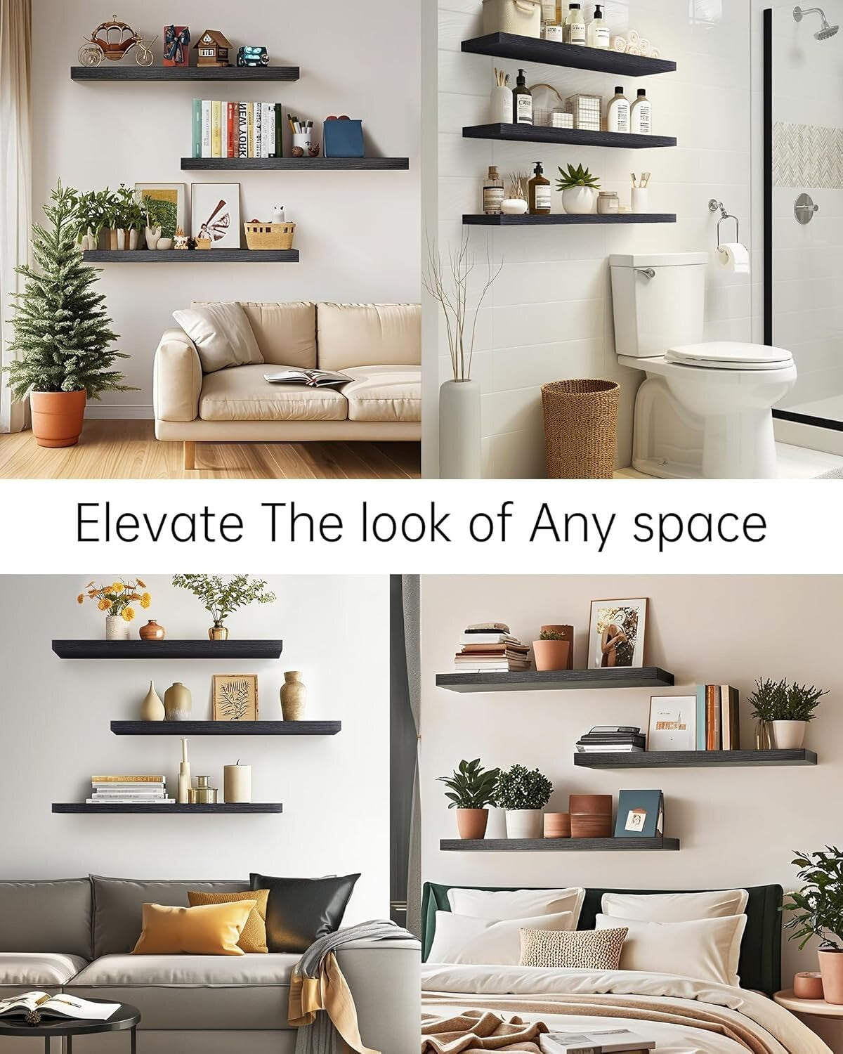 Versatile 36" Floating Shelves for Bedroom, Bathroom & Living Room - Set of 3