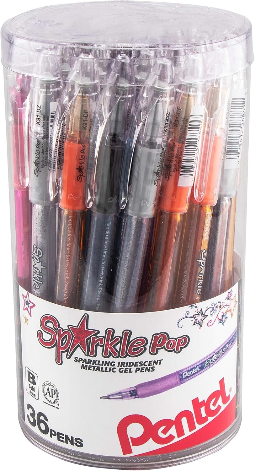 36 Iridescent Gel Pens Canister - Smooth Bold Writing for Creative Projects