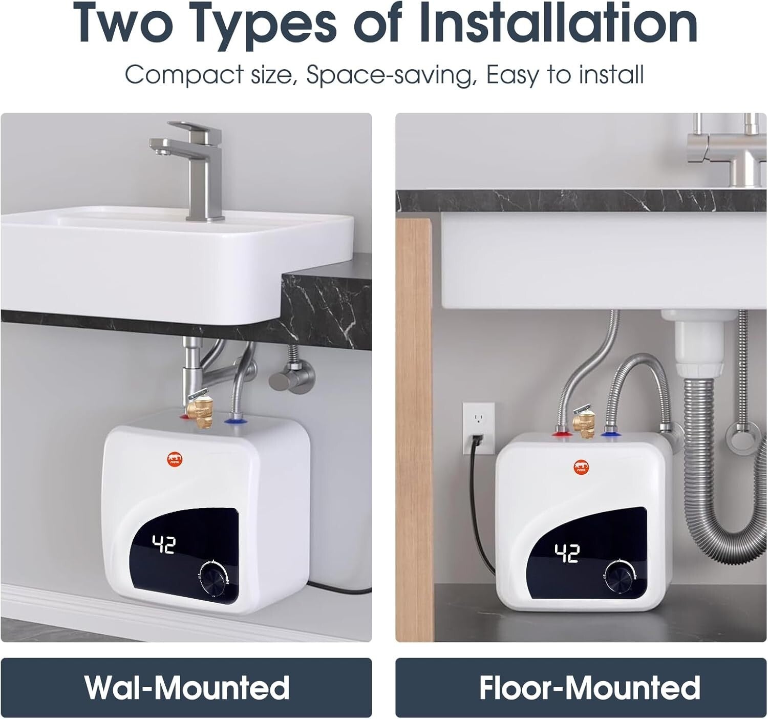 2.7 Gallon Stainless Steel Electric Water Heater with Adjustable Thermostat