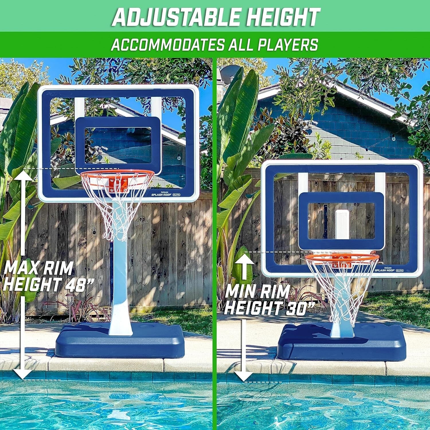 Pro-Style Splash Hoop Elite: Adjustable Height Pool Basketball with Easy Setup