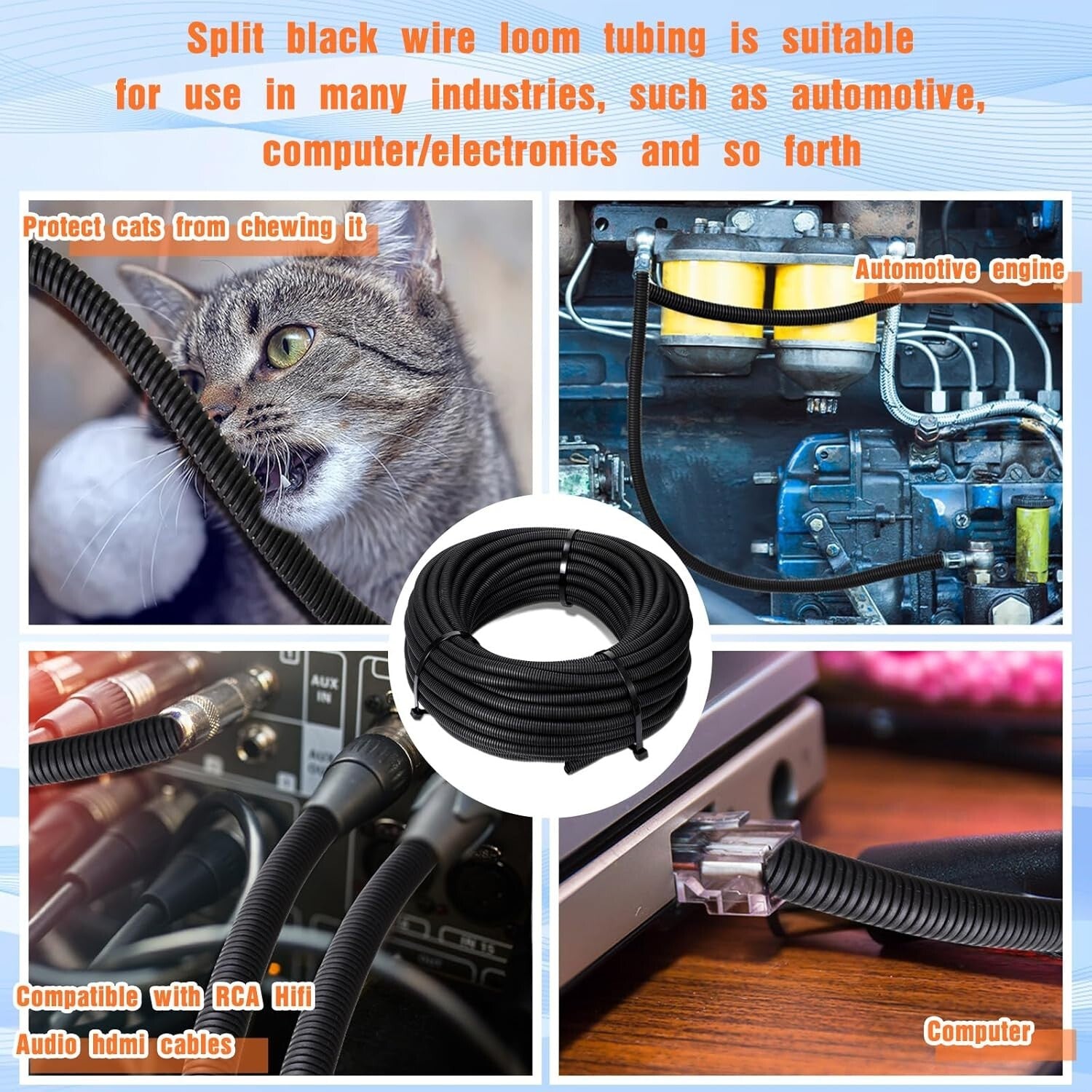 Flexible Electrical Conduit Assortment: 1/4, 1/2, 3/8 x 50 Ft Wire Loom Kit