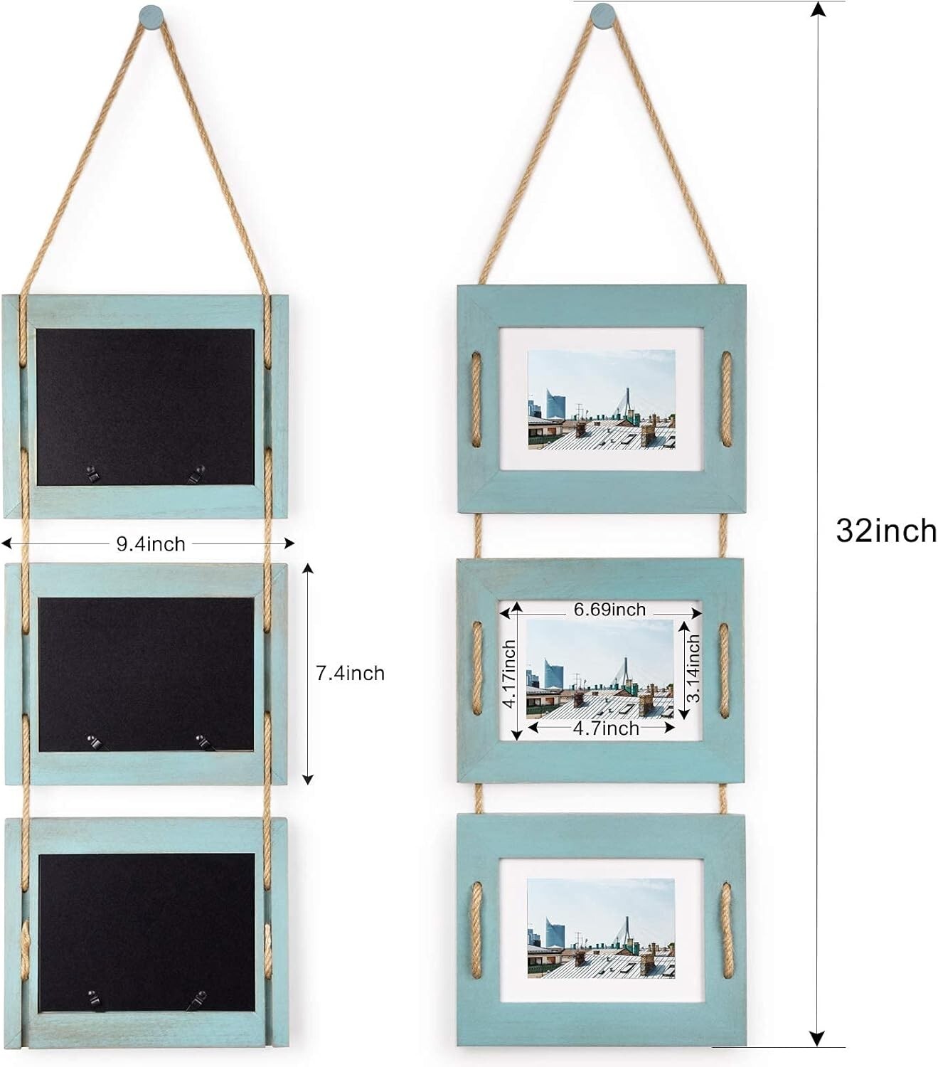 Creative 5x7 Collage Wall Decor - Rustic Ocean Blue Frames with 3.5x5 Options