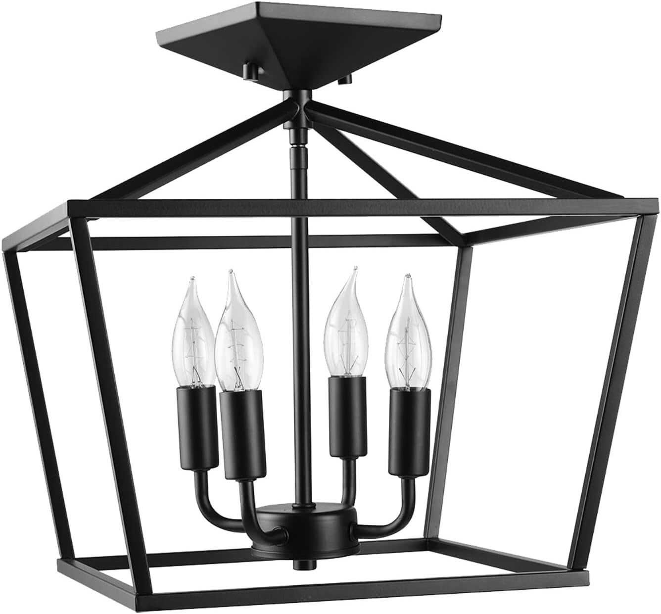 Modern Industrial 4-Light Ceiling Fixture with Flame Tip Edison Bulbs Included
