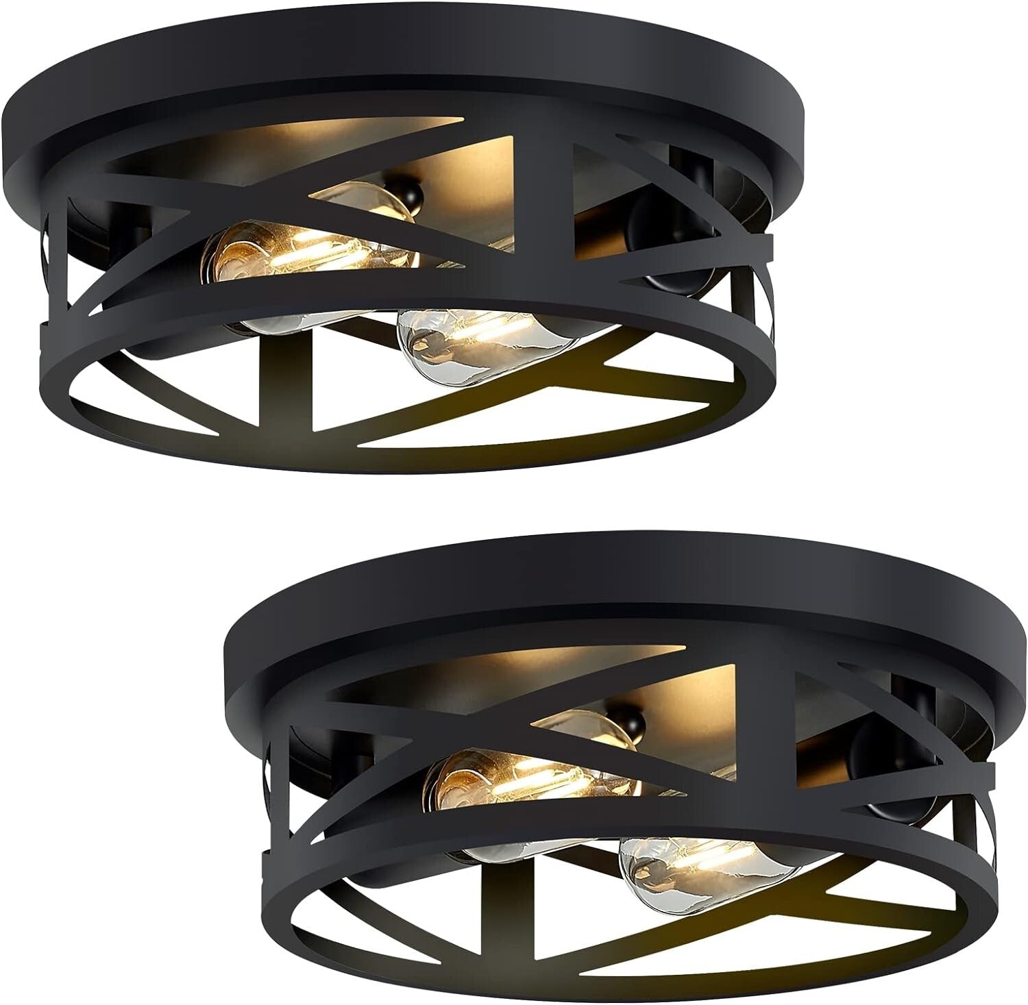 Modern Black 2-Pack Flush Mount Ceiling Light Fixtures for Hallway & Kitchen