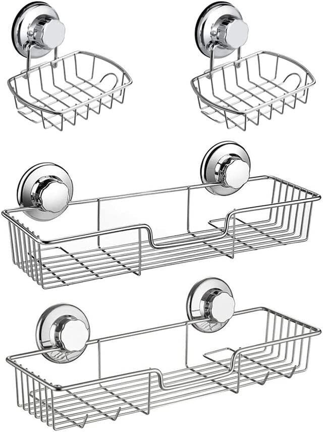Elegant Waterproof Shower Organizer Pack - 2 Suction Cup Caddies + 2 Soap Dishes