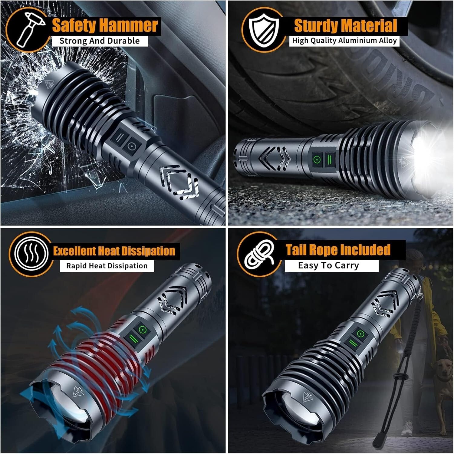 5500 Lumens Tactical Flashlight - Waterproof, 6 Modes, USB Rechargeable Power