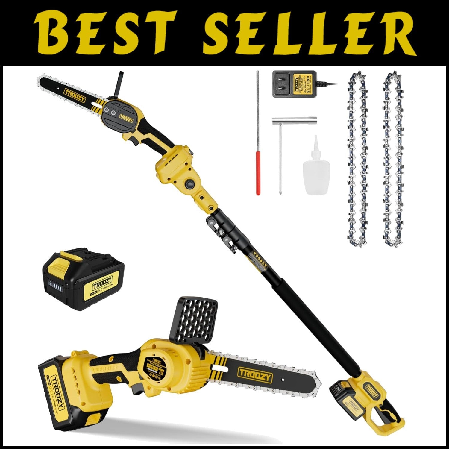 Cordless 2-IN-1 Pole Saw & Mini Chainsaw with 6-Inch Blade – 21V Battery Powered