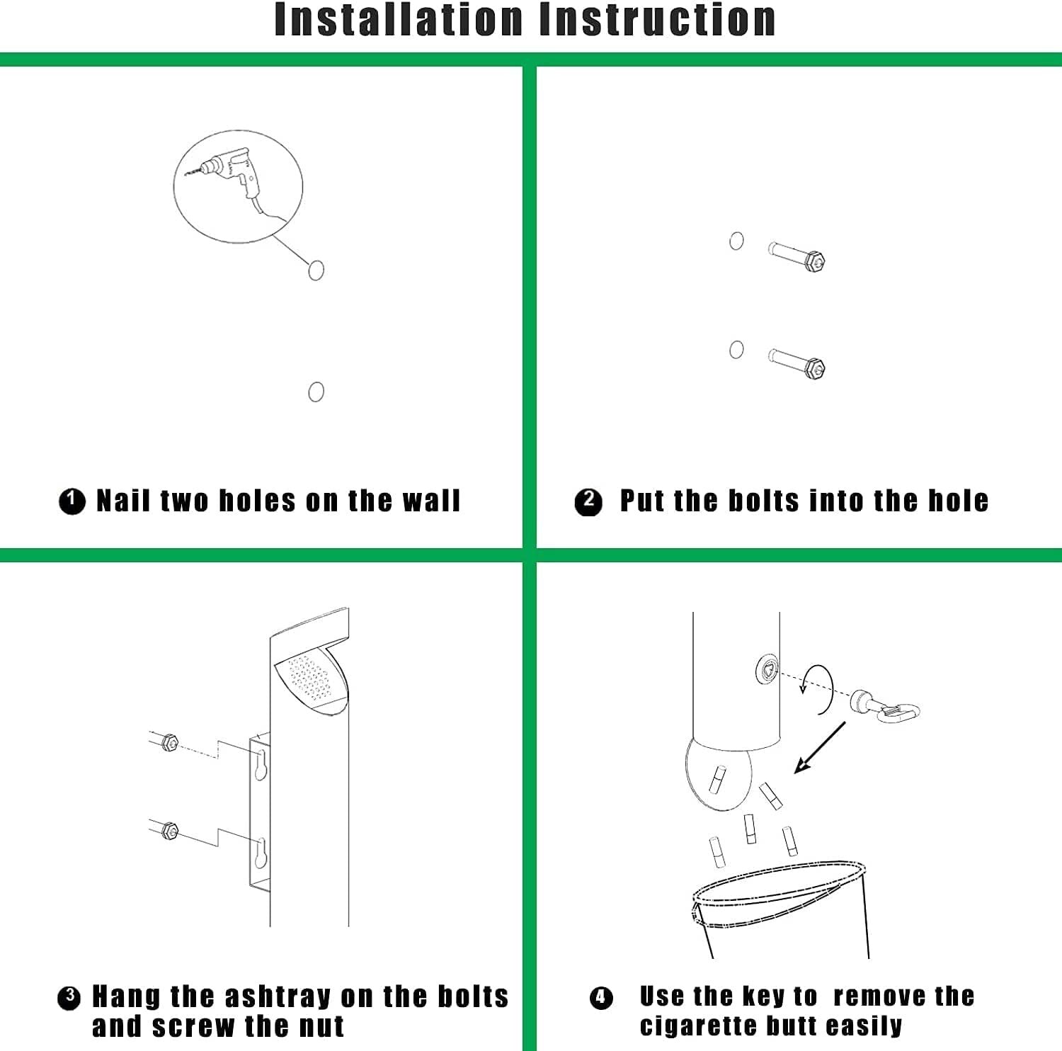 Durable Outdoor Stainless Steel Wall-Mounted Ashtray - 2 Pack, 11in Height