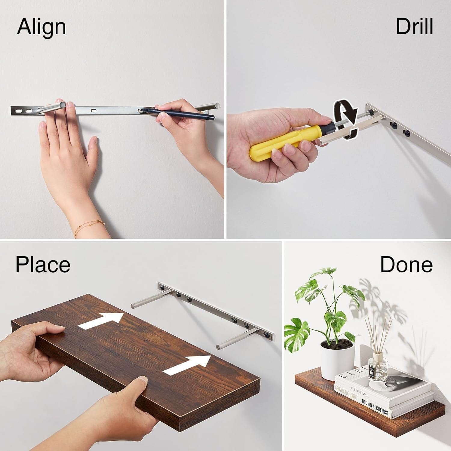 Versatile 22.5-Inch Rustic Wood Floating Shelves for Bathroom & Living Room