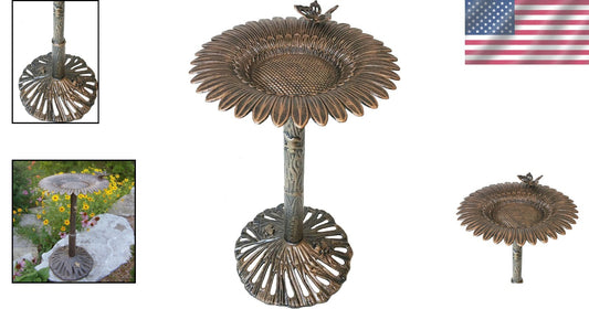 Durable Round 32-in Bronze Bird Bath with Butterfly Motifs for Outdoor Beauty