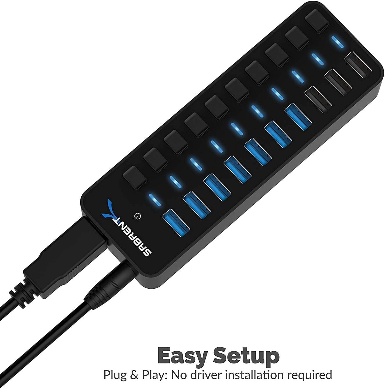 Advanced 10-Port USB 3.0 Hub - Features 3 Efficient Charging Ports & LED Status