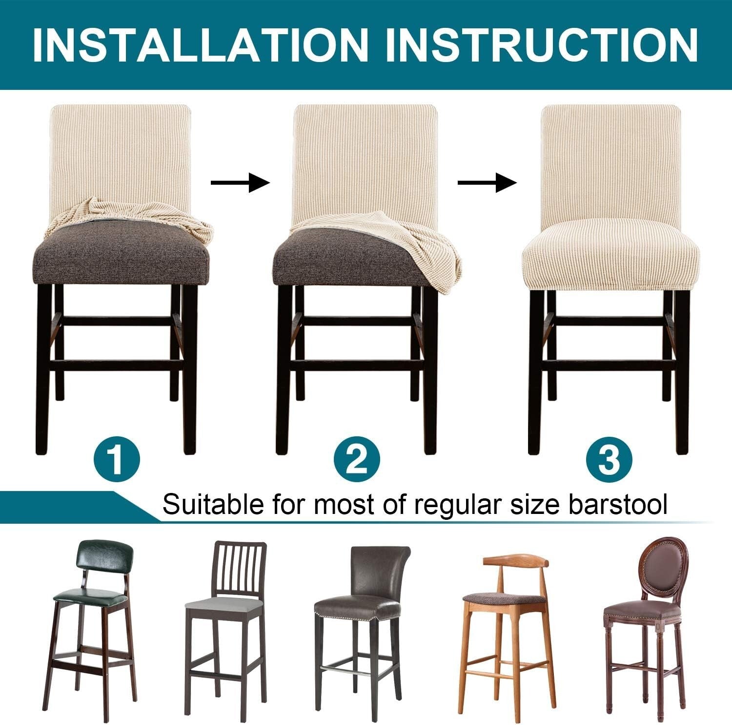 Durable Jacquard Fabric Stretch Barstool Covers - Effortless Elegance in 4 Pack
