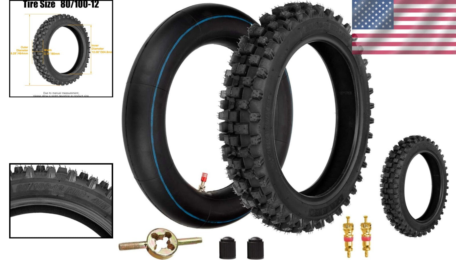 Durable 3.00-12 Off-Road Tire Set with Inner Tube for Pit Bikes & Dirt Rockets