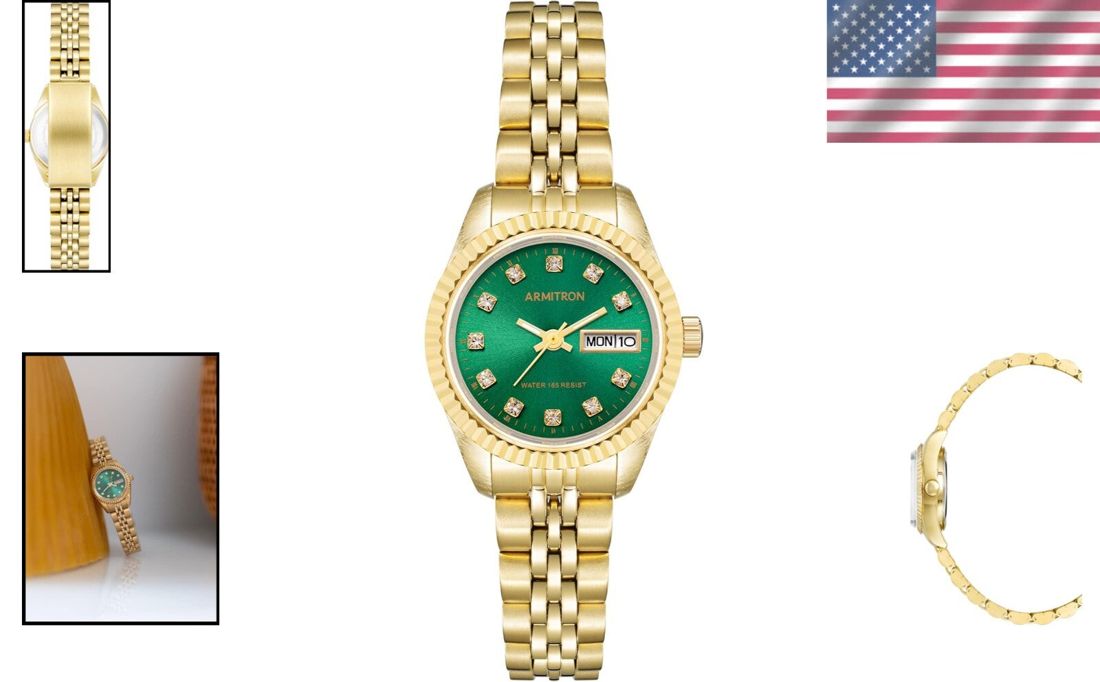 Water-Resistant Women's Watch with Gold-Tone Bracelet and Luxurious Crystals