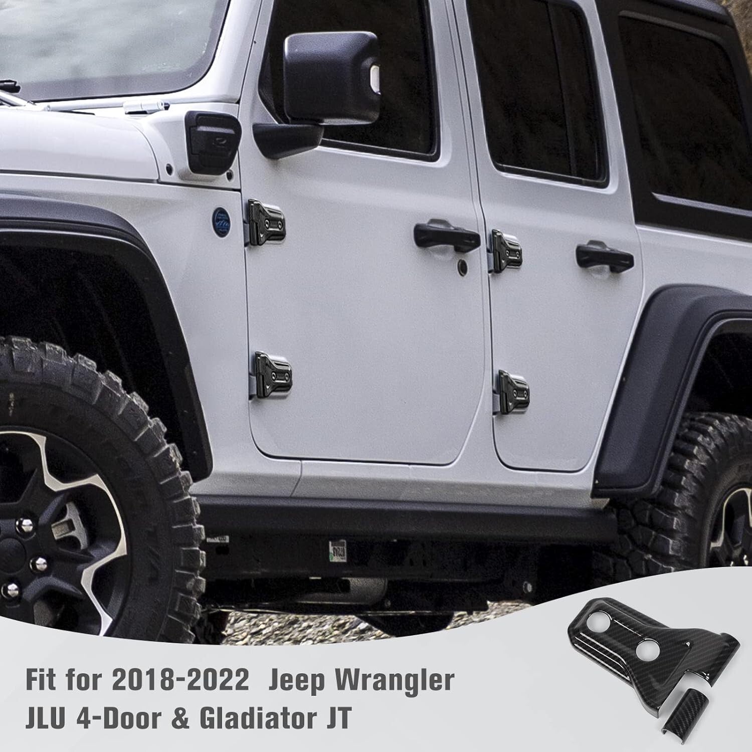 Carbon Fiber Grain Door Hinge Cover Trim for Jeep Wrangler & Gladiator (8-pack)