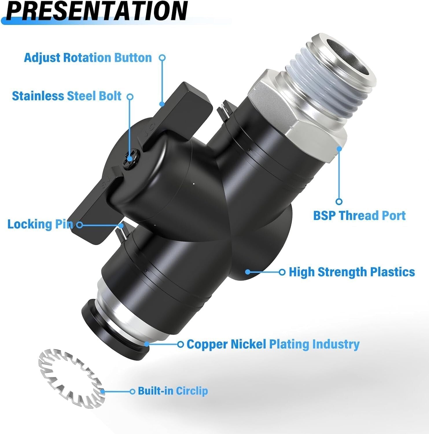 Adjustable Air Flow Control Valve Set - 1/4" Tube x 3/8" NPT Fittings, 5 Pack