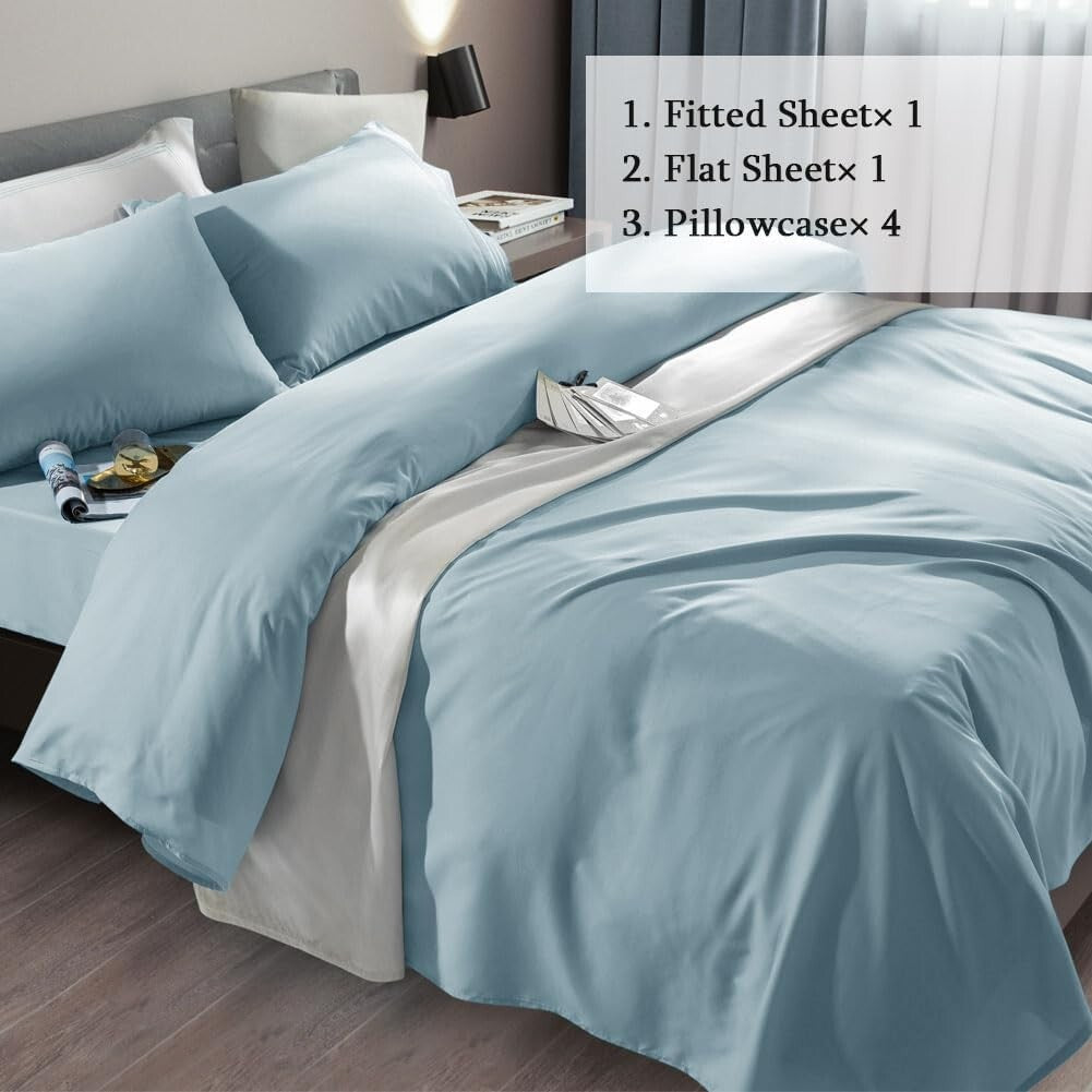 Soft & Cozy 6-Piece Spa Blue Queen Bed Sheet Set - Machine Washable, No Wrinkles