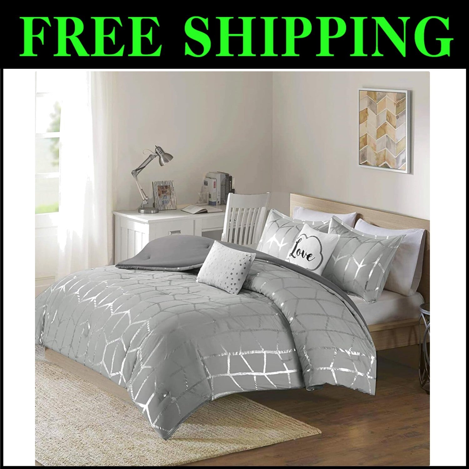 Trendy All-Season 5-Piece Comforter Set with Matching Shams & Decorative Pillows