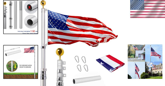 Durable Telescoping Flag Pole with Golden Ball Top & Free American Flag Included