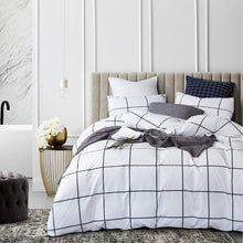 Load image into Gallery viewer, Soft Cotton White Grid Comforter Set Full with 2 Pillowcases - Winter Essential