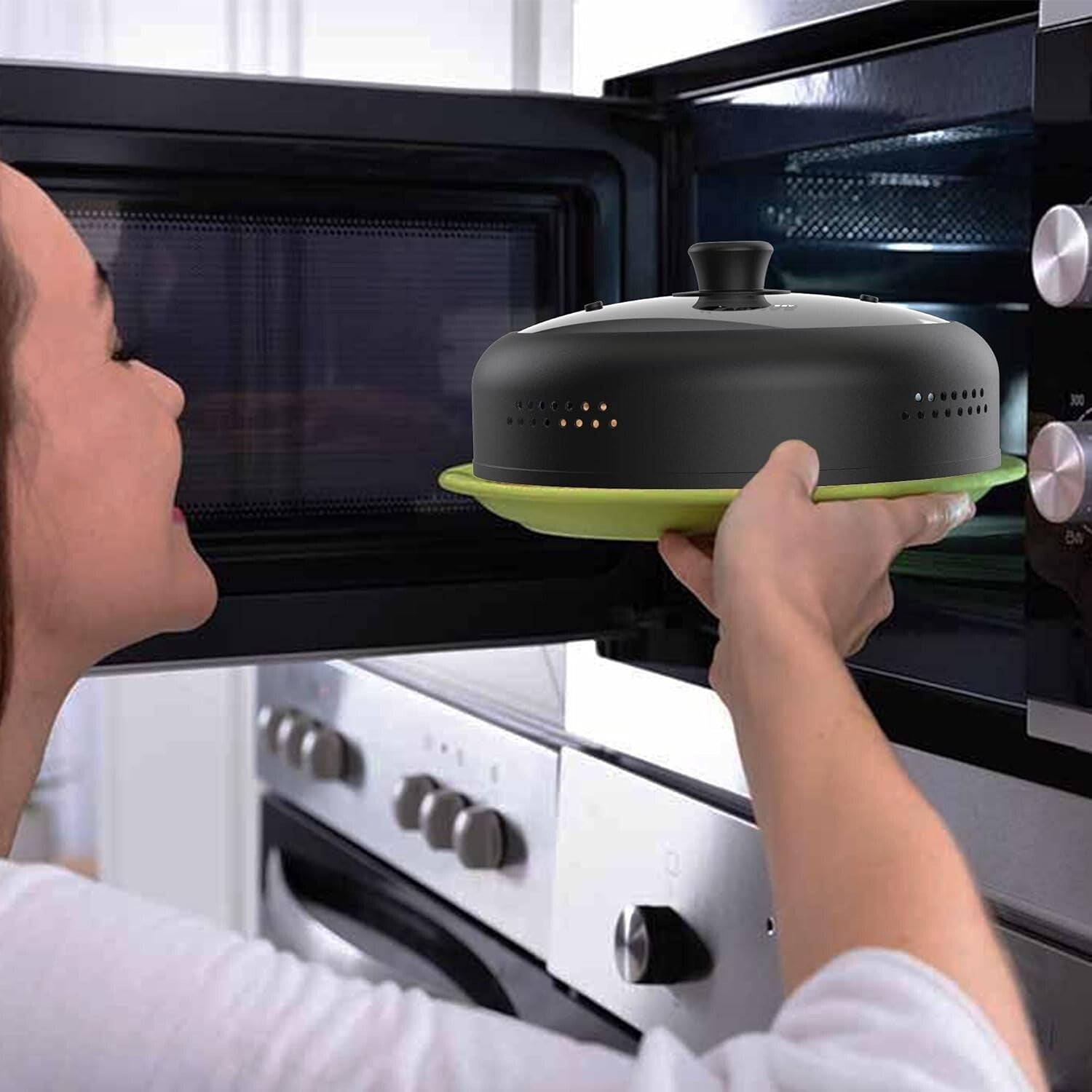 Dishwasher Safe 11.5'' Microwave Cover - Black Silicone Lid for Easy Cooking