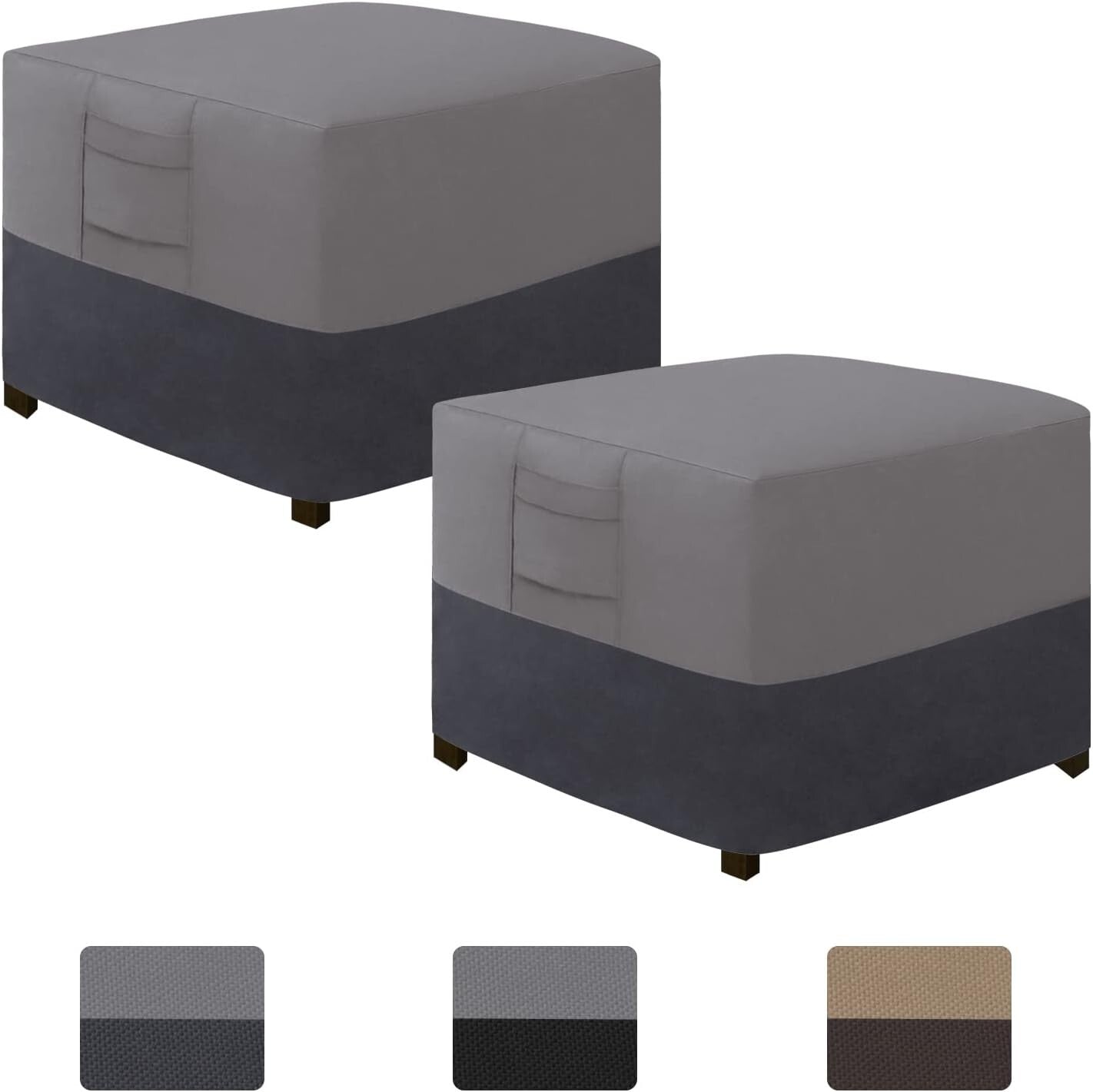 Premium Gray Outdoor Ottoman Covers - Waterproof & Scratch-Resistant 25"x25"x17"