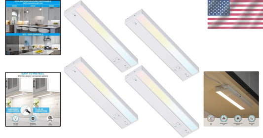 Stylish 4-Pack Under Cabinet LED Lights, 12 Inch, Hardwired & Plug-in Options
