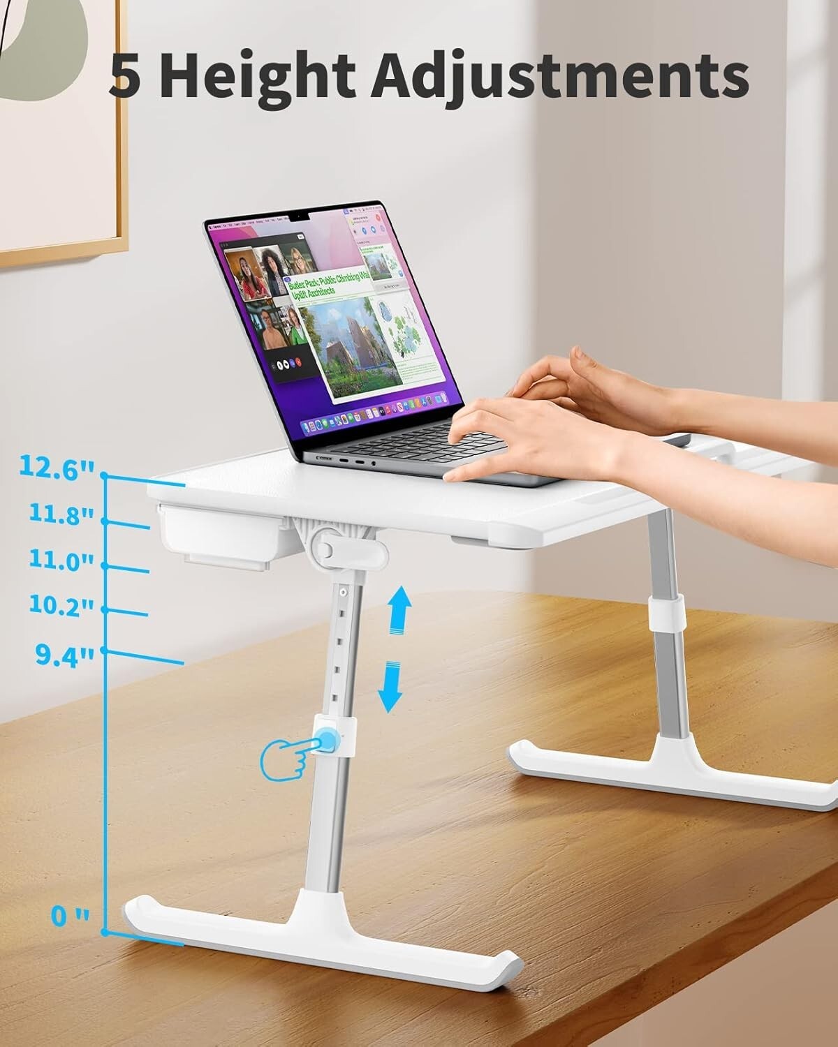 Adjustable Laptop Bed Tray Table with Storage Drawer - Non-Slip PVC Surface