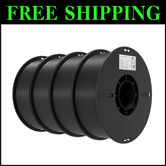 Premium 3D Printer PLA Filament 1.75mm 4KG - 4 Pack Black, Clog-Free & Accurate
