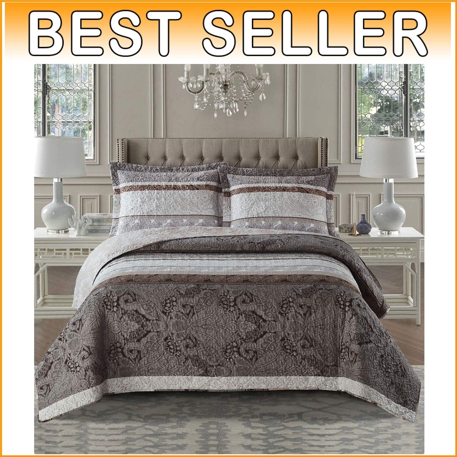 3PC Luxury Printed Callisto Quilt Set - Fits King and California King Mattresses