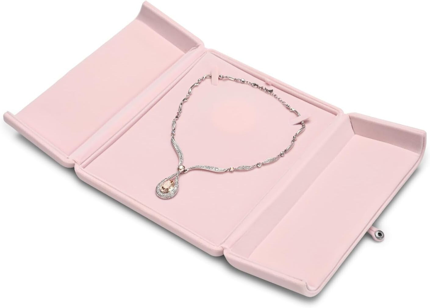Elegant Pink Velvet Necklace Storage Box for Engagements and Special Occasions