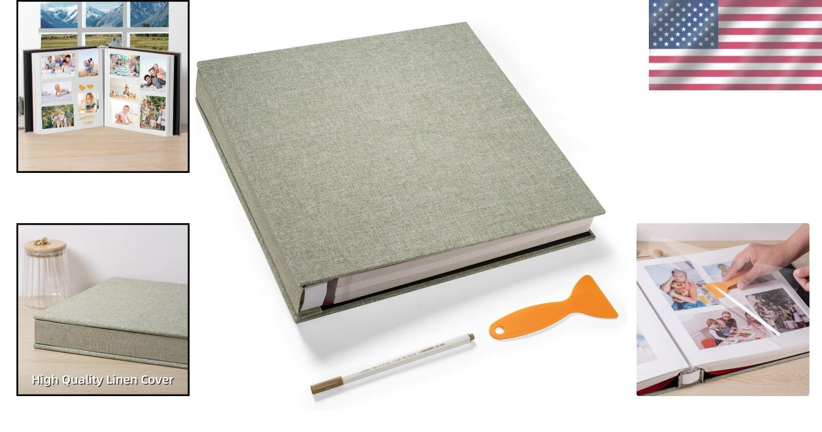 Elegant Linen Scrapbook Album - 4x6, 5x7, 8.5x11 Photos & 120 Sticky Pages