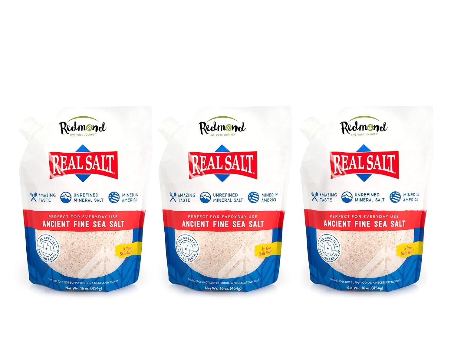 16 Oz Pouch 3 Pack - Real Salt, Unrefined Mineral Sea Salt with Trace Nutrients