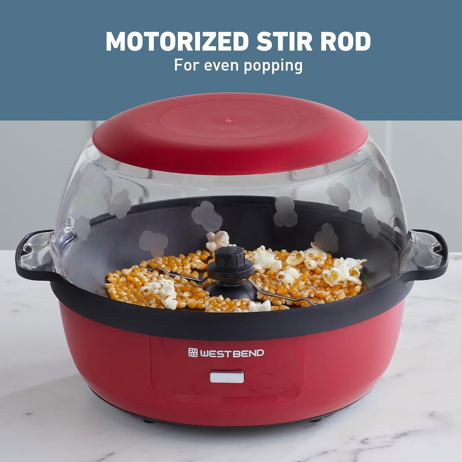 Electric 6-Quart Popcorn Maker with Dual-Purpose Cover & Motorized Stirring
