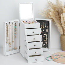 Load image into Gallery viewer, Sturdy White Jewelry Box with 6 Tiers, Mirror &amp; Earring Display Side Doors