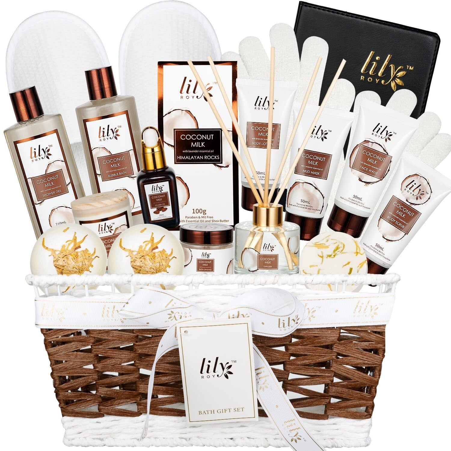 Elegant 18-Piece Spa Gift Basket with Coconut & Vanilla - Perfect for Gifting