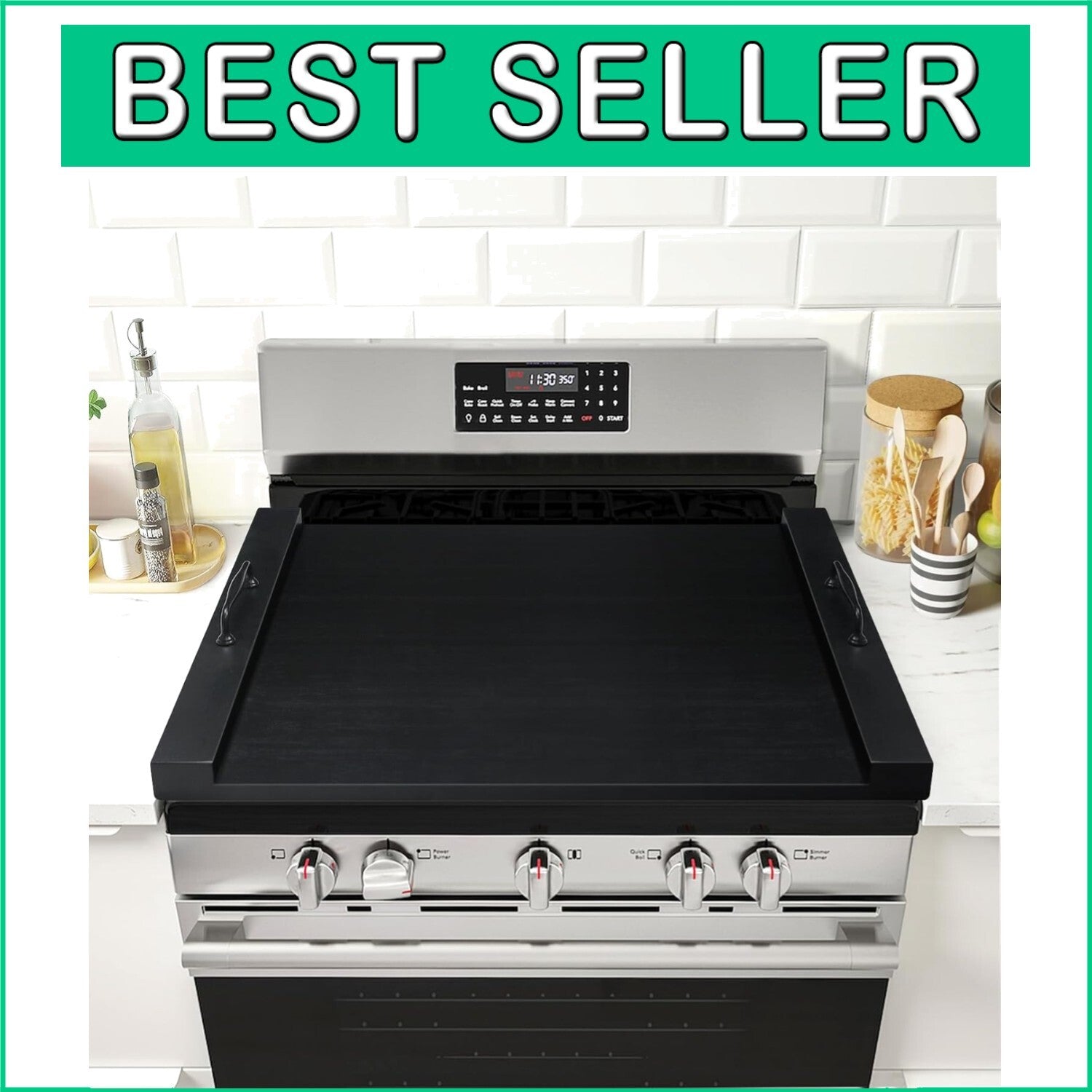 Elegant Bamboo Noodle Board Stove Cover with Handles – Space-Saving Design