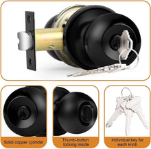 Load image into Gallery viewer, Flat Black Keyed Alike Round Door Knobs – 4 Pack Stainless Steel Security