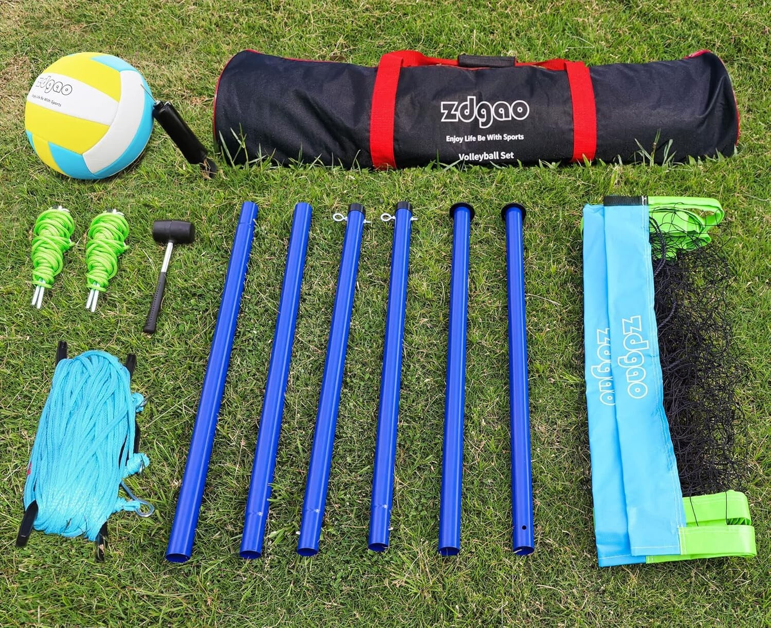 Durable Outdoor Volleyball Net with Adjustable Poles & Carry Bag - Blue Green