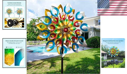 Large Multi-Color Wind Spinner with Dual Rotors - Perfect Lawn Art 24" x 84"