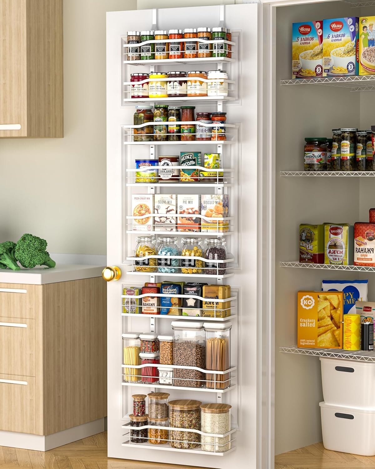 Elegant White 9-Tier Over The Door Pantry Organizer - Maximize Your Space
