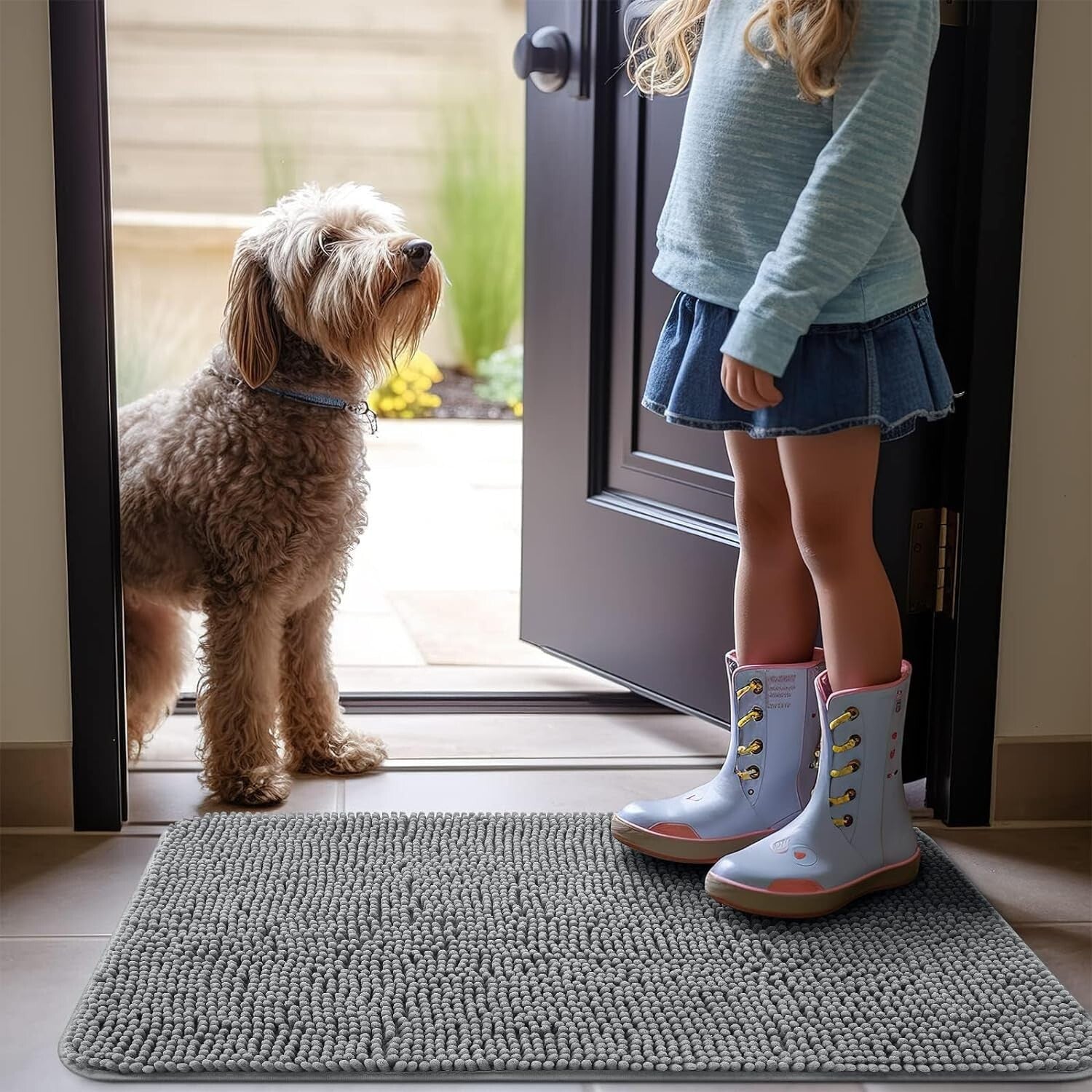 Pet-Friendly 40x32 Mud Mat with Non-Slip Base - Soft Chenille for Indoor Use
