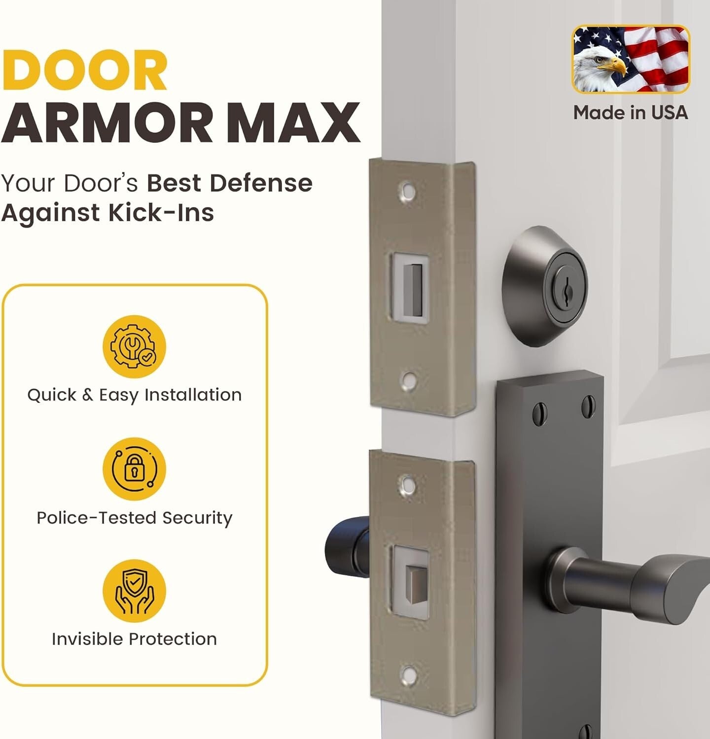 DIY Door Armor MAX Security System for Jambs & Hinges - 30-Minute Installation