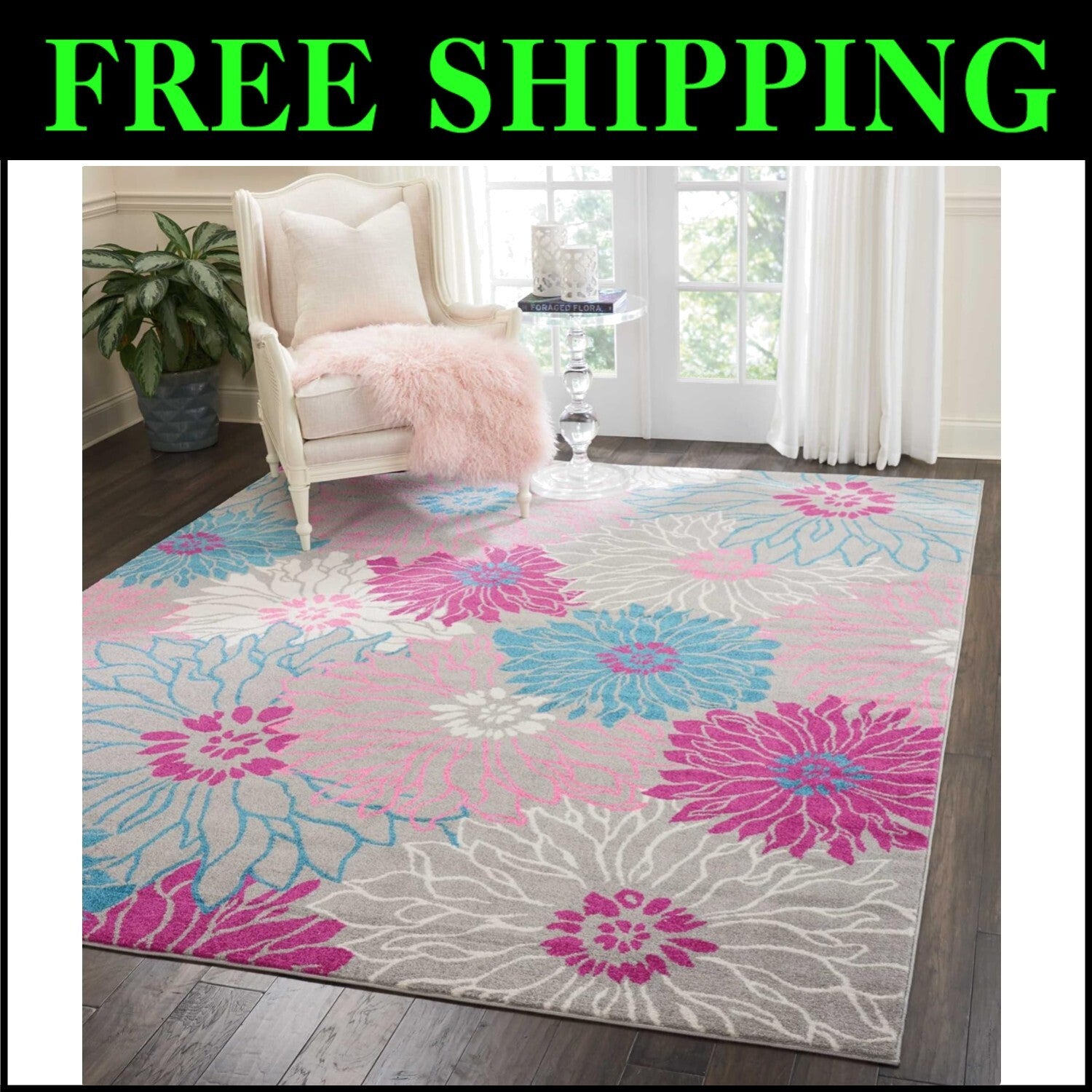 Non-Shedding Floral 8'x10' Area Rug - Perfect for Stylish Living Spaces