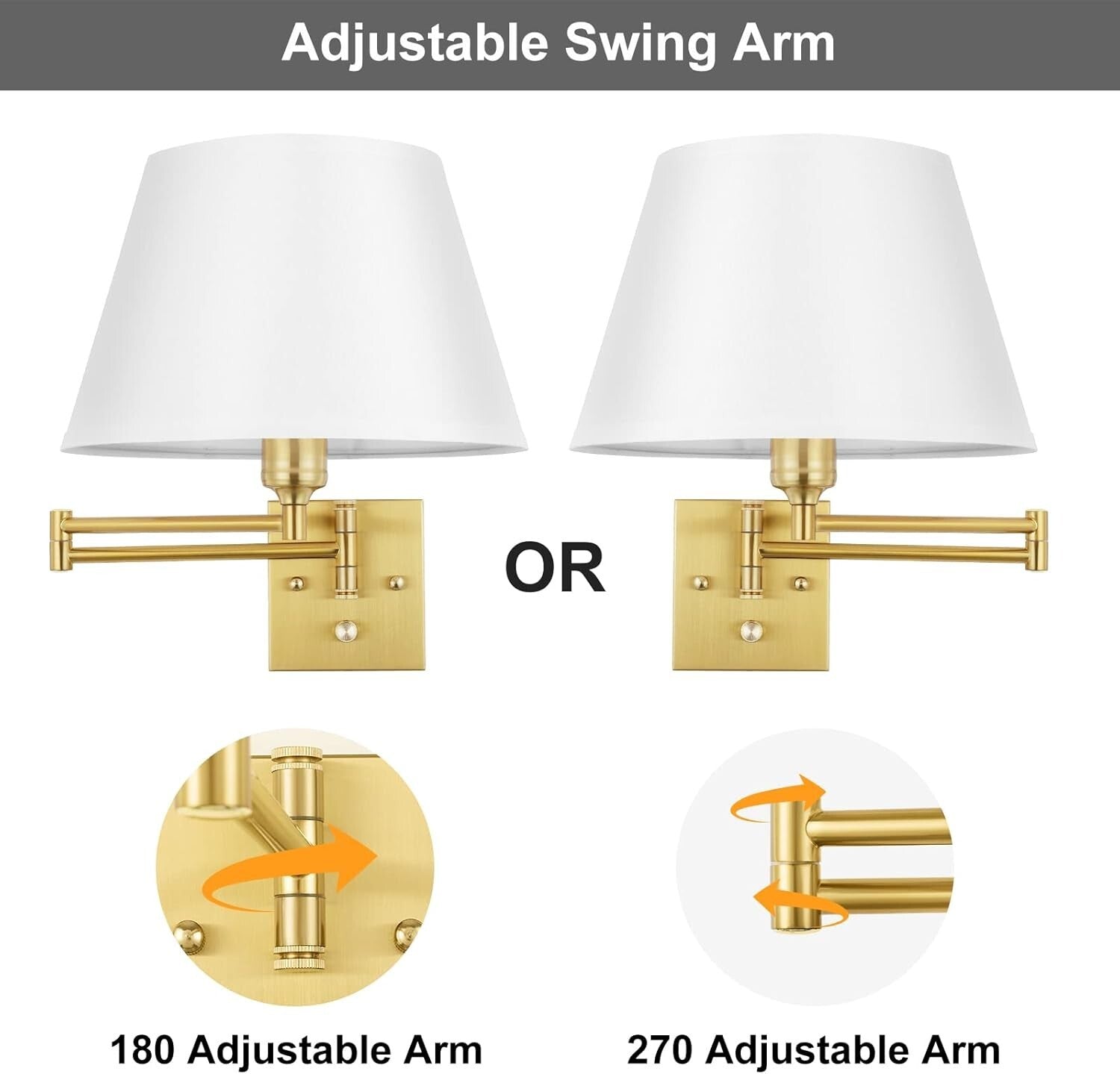 Adjustable Swing Arm Dimmable Wall Sconces - Elegant Design with Fabric Shade