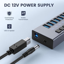 Load image into Gallery viewer, Aluminum 10-Port USB 3.0 Splitter with Surge Protection &amp; 5Gbps Transfer Speed